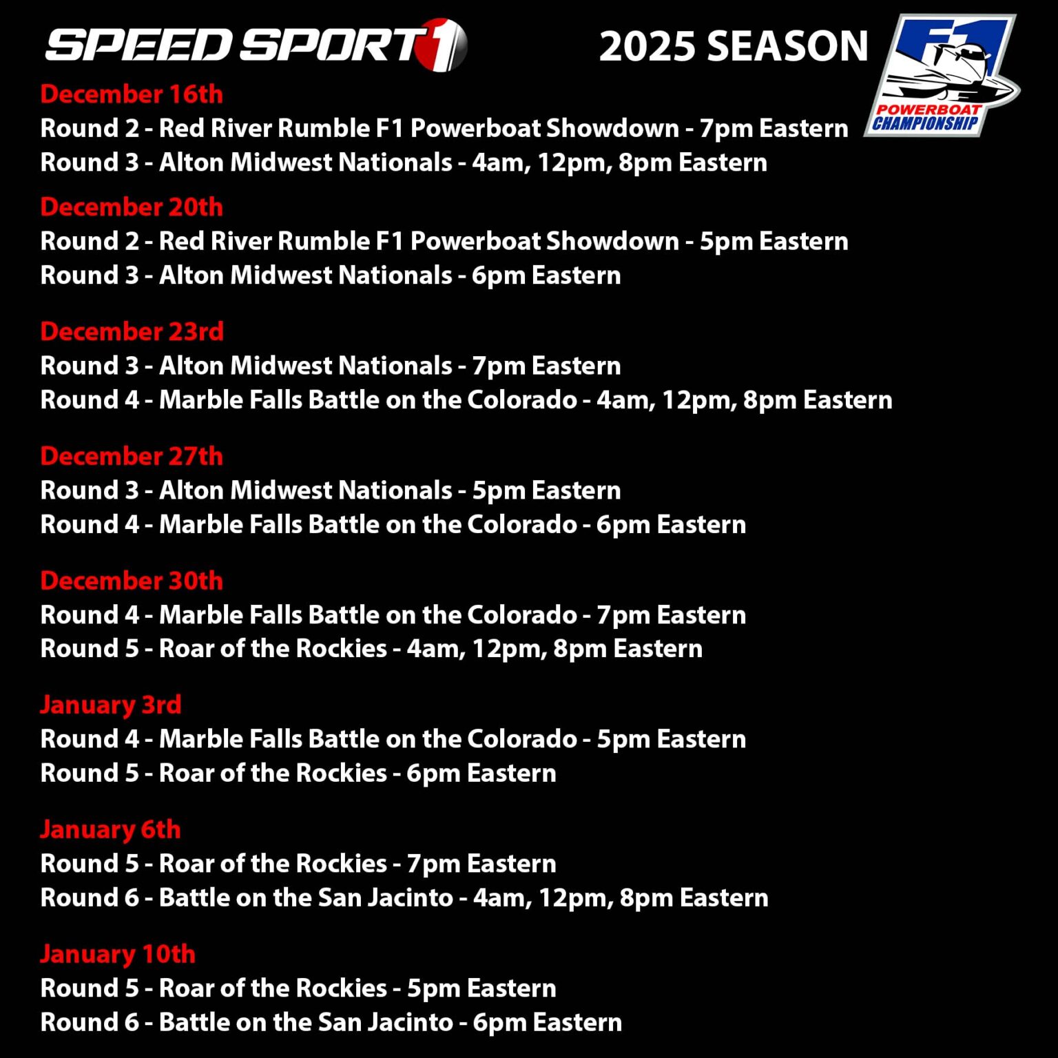 Press Release Speed Sport Schedule